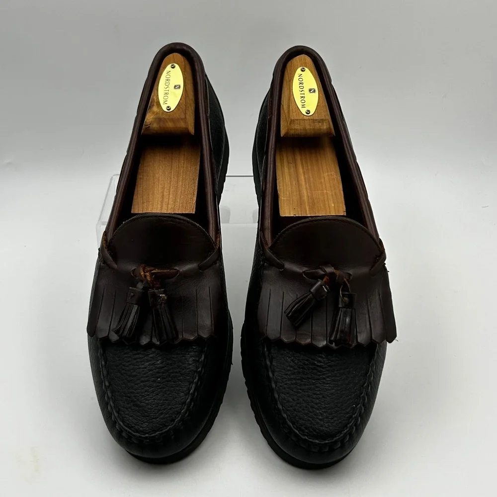Allen Edmonds Nashua Loafers 9.5 Black Brown Tassel Kiltie Pebble Grain Preppy‎